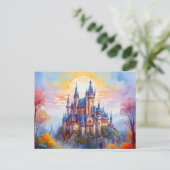 Een oud magisch kasteel in de ochtendmist briefkaart (Staand voorkant)