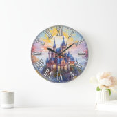 Een oud magisch kasteel in de ochtendmist grote klok (Huis)