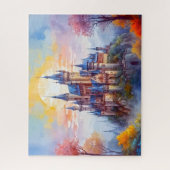 Een oud magisch kasteel in de ochtendmist legpuzzel (Verticaal)