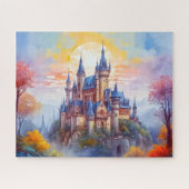Een oud magisch kasteel in de ochtendmist legpuzzel (Horizontaal)