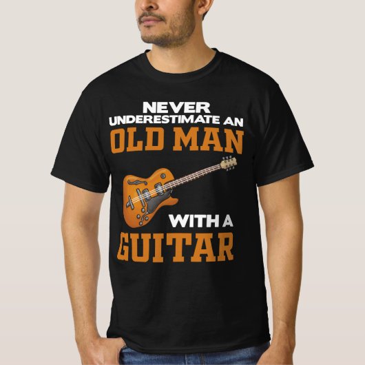 Een oud Man met een gitaar zwarte T-shirt (Voorkant)