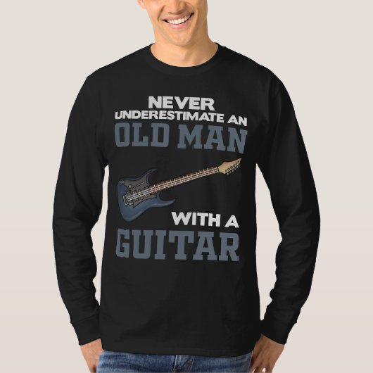 Een oud Man met een gitaar zwarte T-shirt (Voorkant)