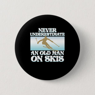 Een oud Man op skiskiende Skier Snowboard Sport Ronde Button 5,7 Cm