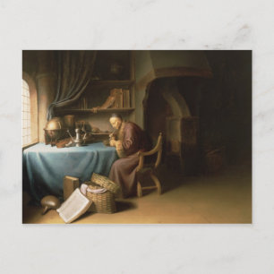 Een oud Man verlicht zijn Pijp in een studie Briefkaart