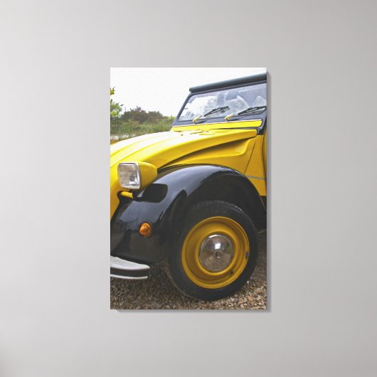 Een oud zwart-geel citroen 2CV 2 CV, Canvas Afdruk (Voorkant)