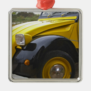 Een oud zwart-geel citroen 2CV 2 CV, Metalen Ornament
