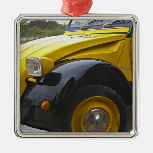 Een oud zwart-geel citroen 2CV 2 CV, Metalen Ornament (Voorkant)