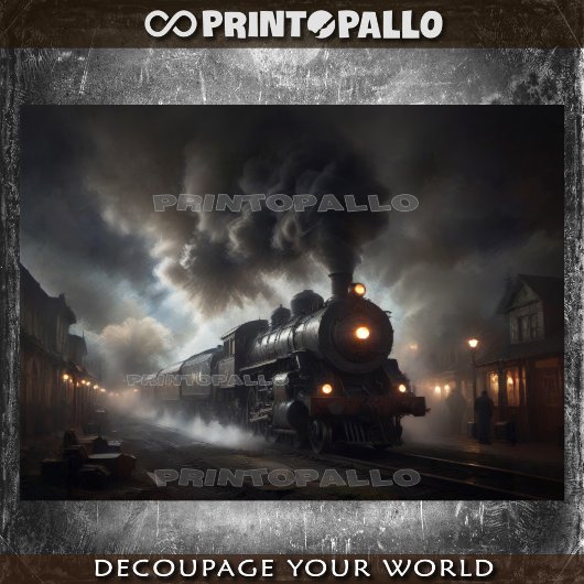 Een oude 19e-eeuwse stoomtrein 's nachts - tissuepapier