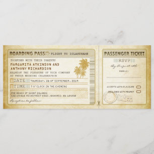 een oude boarding pass bruiloft met tickets en rsv kaart