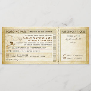 een oude boarding pass bruiloft met tickets en rsv kaart