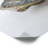 Een oude boot op het dak van een huis in Santorini Poster (Hoek)