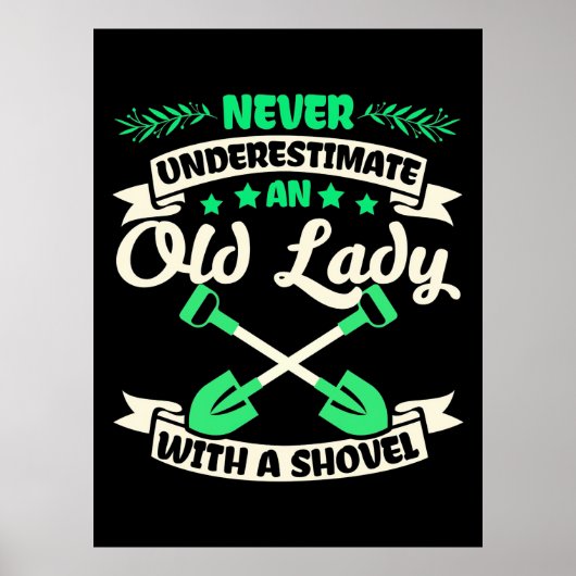 Een oude dame tuin met een schoen poster (Voorkant)