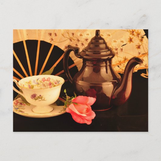 Een oude, gefaseerde Tea Time Post Card Briefkaart (Voorkant)
