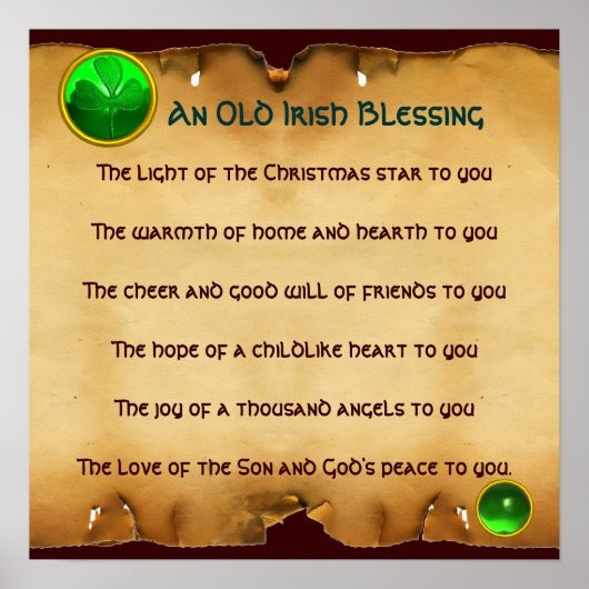 Een Oude Ierse Christma Zegen Parchment, Vierkant Poster (Voorkant)
