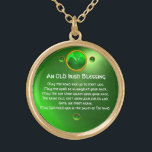 Een oude Ierse zegen Goud Vergulden Ketting<br><div class="desc">Elegant,  uniek goudkleurig juweel met een smaragdgekksteen en shamrock inset met een oud Iers gebed in Saint Paddy's Day ("St. Patty"). Levendige 3D-edelstenen en zeer nauwkeurig ontworpen,  3D-modellering en rendering door Bulgaars Lumini (c).Deel van de serie Hyper Talismans. .Een elegant en klassiek ontwerp met een oud perkament.</div>