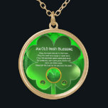 Een oude Ierse zegen Goud Vergulden Ketting<br><div class="desc">Elegant,  uniek goudkleurig juweel met een smaragdgekksteen en shamrock inset met een oud Iers gebed in Saint Paddy's Day ("St. Patty"). Levendige 3D-edelstenen en zeer nauwkeurig ontworpen,  3D-modellering en rendering door Bulgaars Lumini (c).Deel van de serie Hyper Talismans. .Een elegant en klassiek ontwerp met een oud perkament.</div>