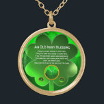 Een oude Ierse zegen Goud Vergulden Ketting<br><div class="desc">Elegant,  uniek goudkleurig juweel met een smaragdgekksteen en shamrock inset met een oud Iers gebed in Saint Paddy's Day ("St. Patty"). Levendige 3D-edelstenen en zeer nauwkeurig ontworpen,  3D-modellering en rendering door Bulgaars Lumini (c).Deel van de serie Hyper Talismans. .Een elegant en klassiek ontwerp met een oud perkament.</div>
