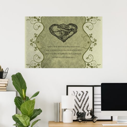 EEN OUDE IRISH WEDDING Bless Distress Damask Poster (Thuiskantoor)