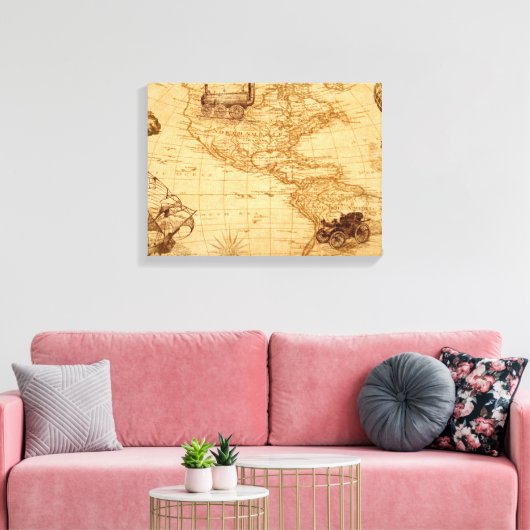 Een oude kaart van Amerika Canvas Afdruk (Insitu (Woonkamer))