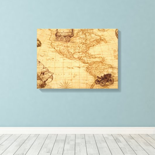 Een oude kaart van Amerika Canvas Afdruk (Insitu (Houten vloer))