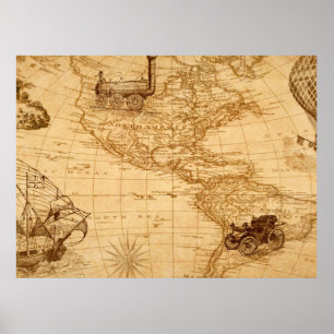 Een oude kaart van Amerika Poster