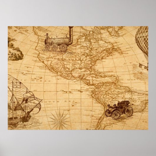 Een oude kaart van Amerika Poster (Voorkant)