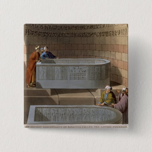 Een oude Sarcofagus van Basaltes, de Lov Vierkante Button 5,1 Cm (Voorkant)