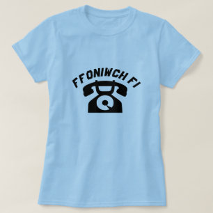 Een oude telefoon met tekst Ffoniwch fi T-shirt