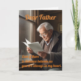 Een oude vader die een brief lees kaart