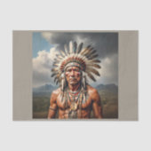 Een oudere Indiase chef met een gevederde hoofdtoo Tissuepapier (Voorkant)