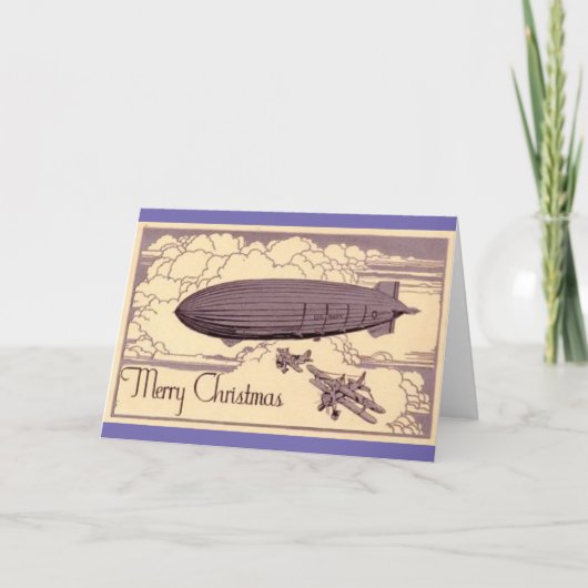Een ouderwetse Kerst Dirigible Kaart (Voorkant)