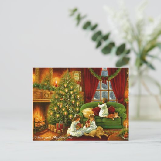 Een ouderwetse kerst feestdagenkaart (Staand voorkant)