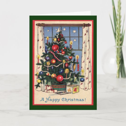 Een ouderwetse kerstboom/Vintage Feestdagen Kaart (Voorkant)