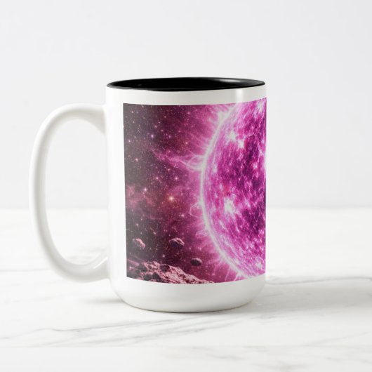 Een Outer Space Roze Ster Tweekleurige Koffiemok (Links)