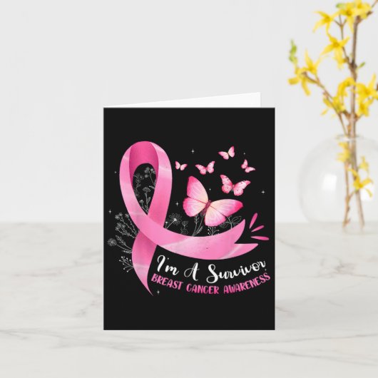 Een overlevende borstkanker bewustzijn roze lint v kaart (Gele Bloem)