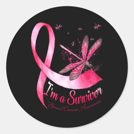 Een overlevende Dragonfly borstkanker bewustzijn Ronde Sticker (Voorkant)