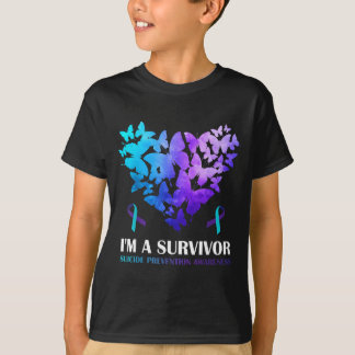Een Overlevende Preventie Bewustzijn Vlinder Hart T-shirt