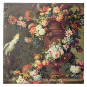 Een overvloed aan fruit en bloemen tegeltje