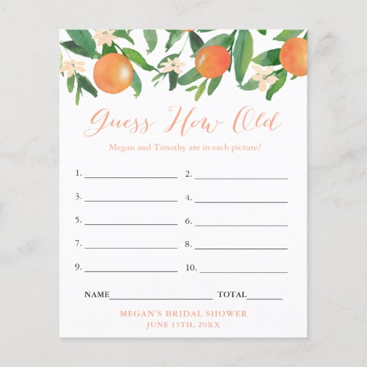 Een paar bruiloft-douwer raden hoe oud spel flyer (Voorkant)