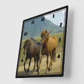 Een paar bruine IJslandse pony's Vierkante Klok (Hoek)