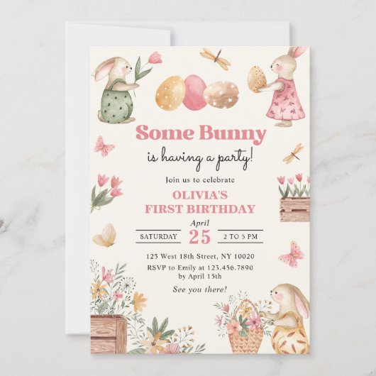 Een paar Bunny Easter Egg Girl eerste verjaardag Kaart (Voorkant)