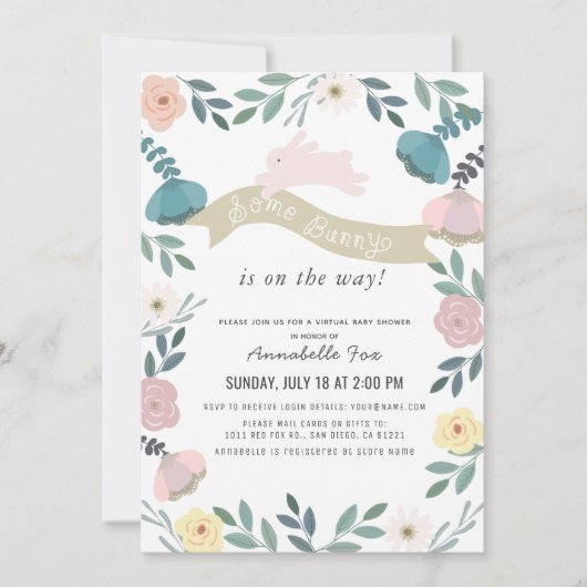 Een paar Bunny Floral Garden Girl Virtual Baby sho Kaart (Voorkant)