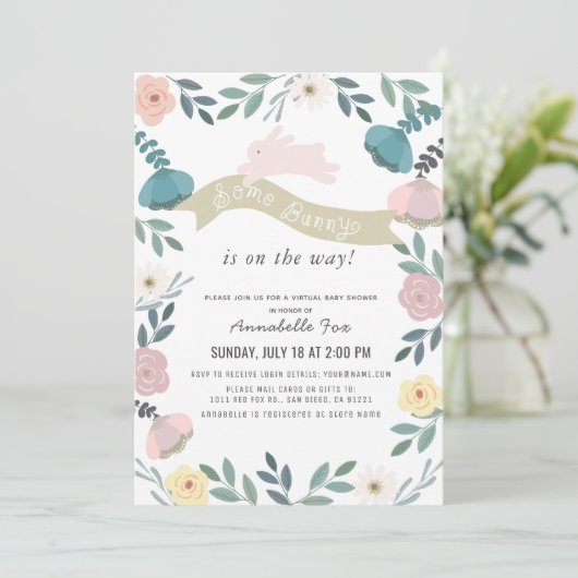 Een paar Bunny Floral Garden Girl Virtual Baby sho Kaart (Staand voorkant)