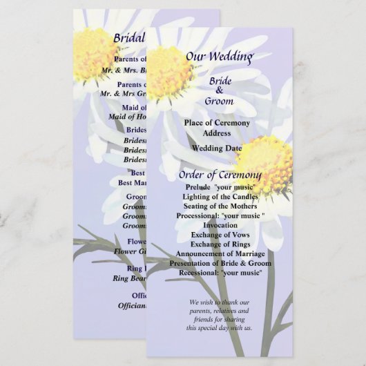 Een paar Daisies Wedding Program Programmakaart (Voorkant / Achterkant)