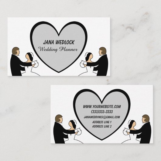 Een paar dansende grote hart-trouwerplanner visitekaartje (Voorkant / Achterkant)
