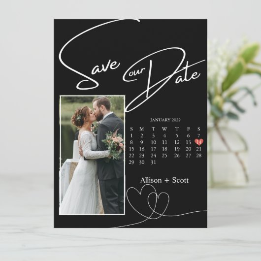 Een paar foto Moderne Script Calendar sparen de Da (Staand voorkant)