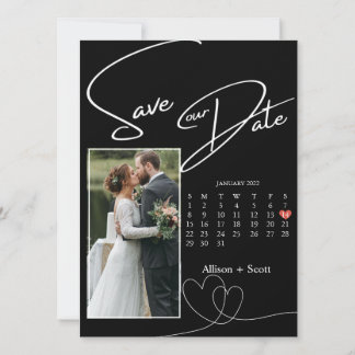 Een paar foto Moderne Script Calendar sparen de Da