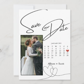 Een paar foto Moderne Script Calendar sparen de Da