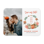 Een paar foto's herfst bruiloft sparen de datum magneet (Horizontaal)