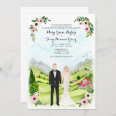 Een paar geïllustreerde portret Rustic Wedding Kaart (Voorkant / Achterkant)